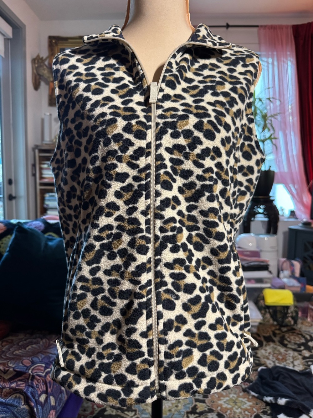 Lands’ End Leopard Print Fleece Vest Size S 6-8